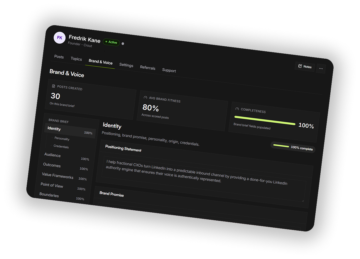 Kleos Console: your brand and voice profile