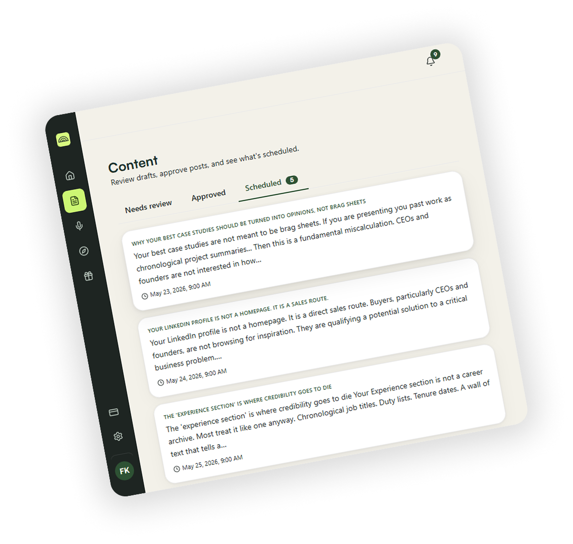 Kleos Console: reviewing and approving this week's posts